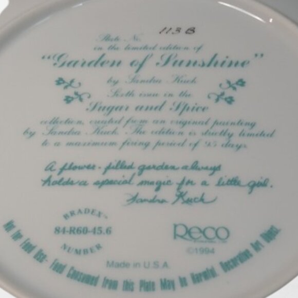 Sandra Kuck Collectors Plate - "Garden of Sunshine" - Sugar and Spice - Picture 2 of 3